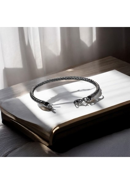 Oval Kral Bakla Örgülü Siyah Çelik Zincir Bileklik 4.0mm fırsatları