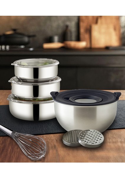 Çelik 3'lü Saklama Kabı ve 24CM Rendeli Saklama Kabı 11 Parça Set fiyatları