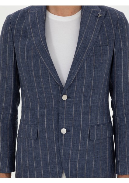 Erkek İndigo Slim Fit %100 Keten Ceket 50284602-VR028