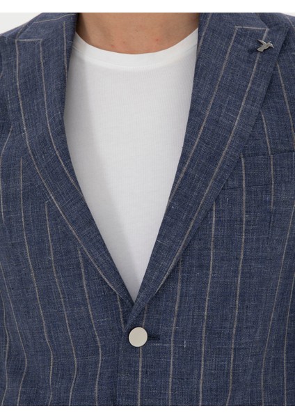 Erkek İndigo Slim Fit %100 Keten Ceket 50284602-VR028