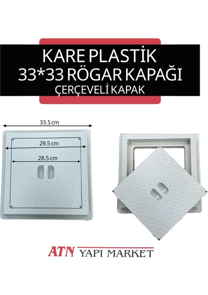 33X33 Kare Plastik Rögar Kapağı Çerçeveli – Yer Süzgeci Temizlik Kapağı