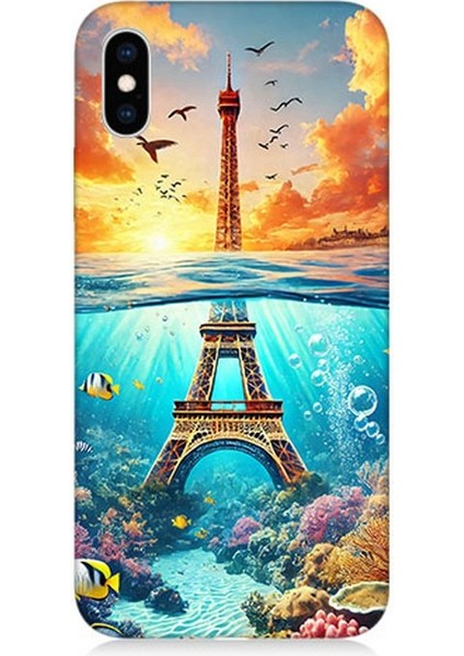 Apple iPhone Xs Max Uyumlu Denizaltında Eyfel Hayali Desenli Silikon Kılıf