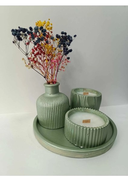 Crafts Tasarım 4 Lü Dekoratif Mum Seti Mint Yeşili