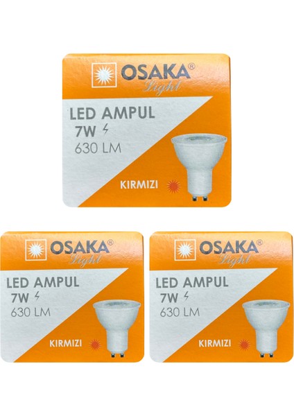 (3 adet) Osaka 7W Kırmızı IŞIK GU10 Duylu LED Çanak Ampul