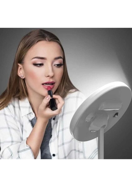 Dokunmatik Led Işıklı Yuvarlak USB Makyaj Aynası, Beyaz Plastik Tasarım