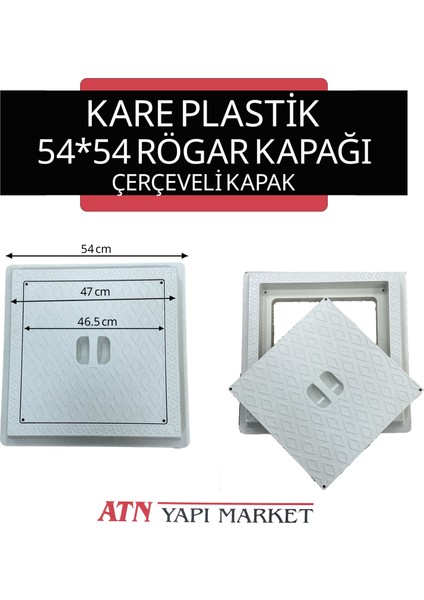 54X54 Kare Plastik Rögar Kapağı Çerçeveli – Yer Süzgeci Temizlik Kapağı