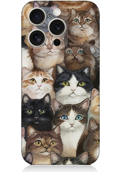 Apple iPhone 16 Pro Max Uyumlu Kedi Kalabalığında Kaos Desenli Silikon Kılıf