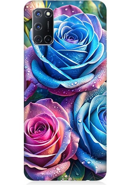 Oppo A72 Uyumlu Gökkuşağı Renkli Güller Desenli Silikon Kılıf