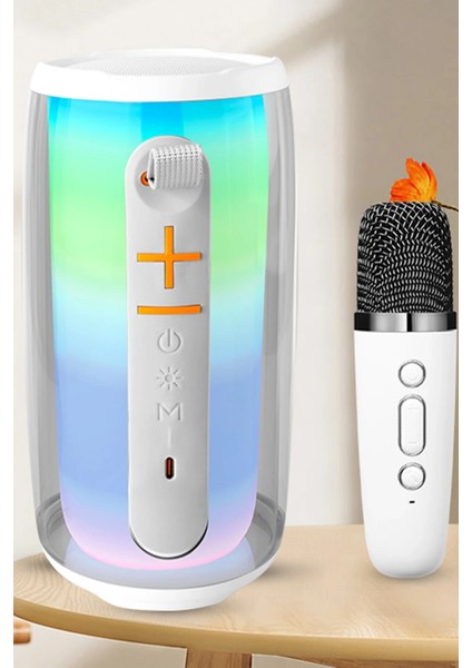 Pluse 6 Mikrofonlu Rgb Kablosuz Hoparlör - Beyaz Drstr