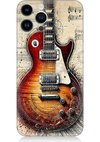 Apple iPhone 14 Pro Max Uyumlu Nostaljik Gitar ve Nota Desenli Silikon Kılıf