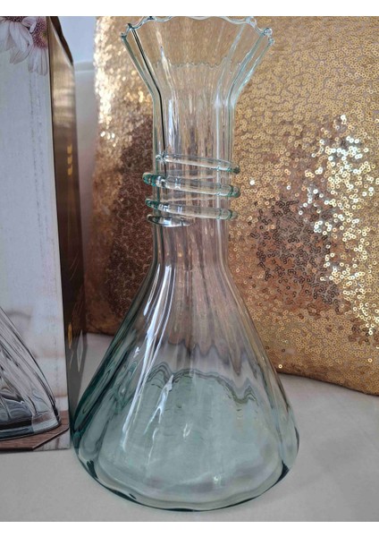 Cam Vazo Sedef Desen Geometrik Sarmaşık Du Yeşili Modern Tarz 1 Adet 26 cm Vazo modelleri