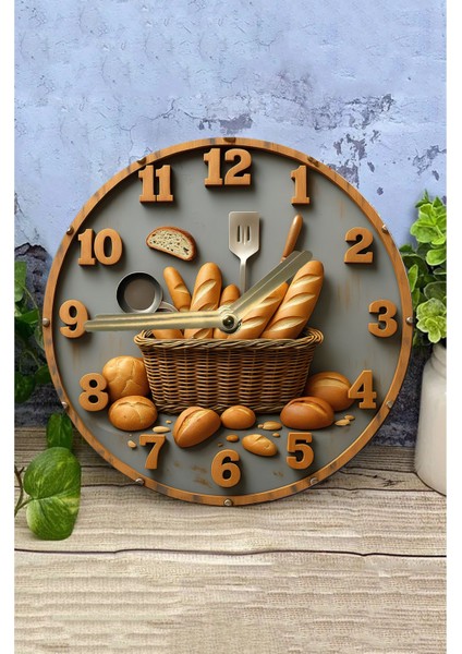 Sessiz yuvarlak ahşap duvar saati, 33x33, beyaz, doğa temalı, kuvars hareketli modelleri
