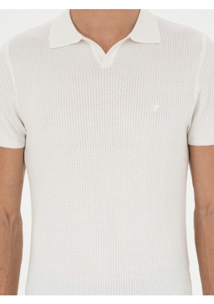 Erkek Beyaz Slim Fit Polo Yaka Triko T-Shirt 50285361-VR013