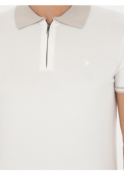 Erkek Beyaz Slim Fit Fermuarlı Polo Yaka Triko T-shirt 50285434-VR013