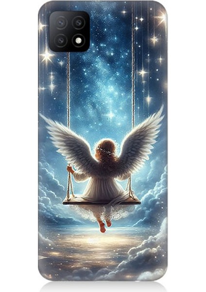 Oppo A53 Uyumlu Yıldızlarla Salıncakta Melek Desenli Silikon Kılıf