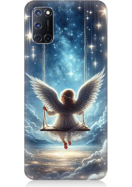 Oppo A92 Uyumlu Yıldızlarla Salıncakta Melek Desenli Silikon Kılıf