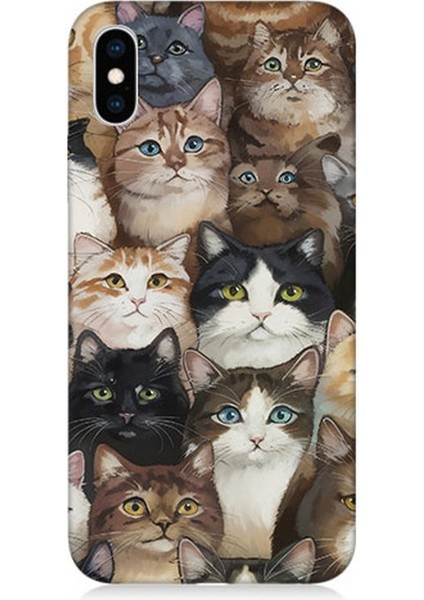Apple iPhone x Uyumlu Kedi Kalabalığında Kaos Desenli Silikon Kılıf