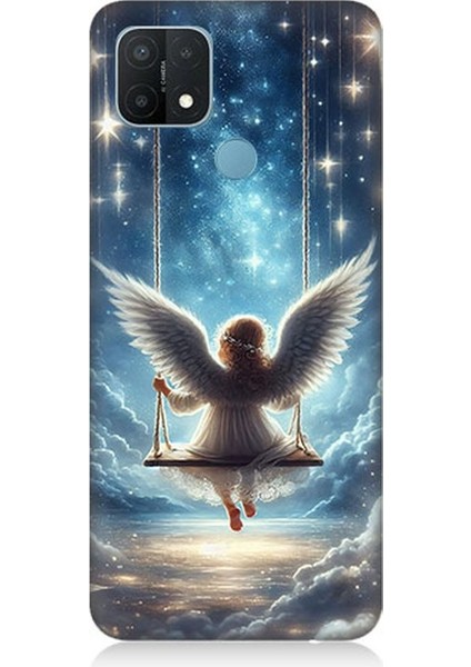 Oppo A15 Uyumlu Yıldızlarla Salıncakta Melek Desenli Silikon Kılıf
