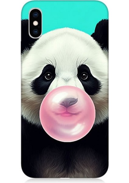 Apple iPhone Xs Uyumlu Sakız Çiğneyen Tatlı Panda Desenli Silikon Kılıf