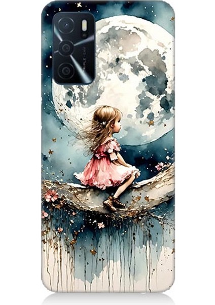 Oppo A16 Uyumlu Ay Üzerinde Hayalci Kız Desenli Silikon Kılıf