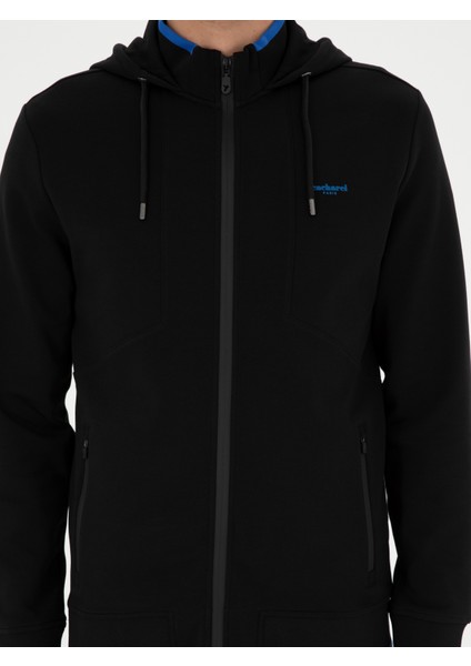 Erkek Siyah Regular Fit Kapüşonlu Sweatshirt 50284611-VR046