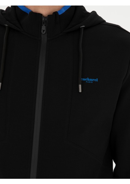 Erkek Siyah Regular Fit Kapüşonlu Sweatshirt 50284611-VR046