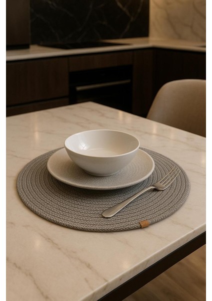 6'lı Gri Jüt Supla Seti, Oval Sunum Tabak Altlığı, Şık ve doğal tasarım