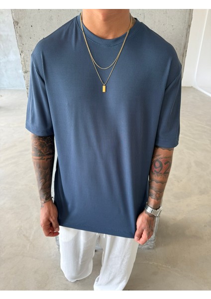 Old Money Ottoman Kumaş Basic T-Shirt - Mavi