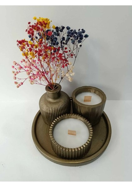 Crafts Tasarım 4 Lü Dekoratif Mum Seti Yaş Kütük Renkli