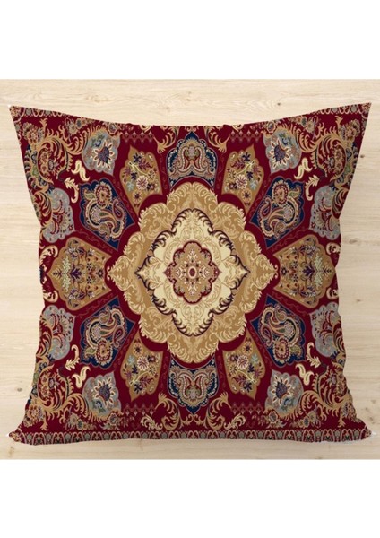Bordo çift taraflı otantik tasarım 43x43 cm kırlent kılıfı, mikro petek materyal