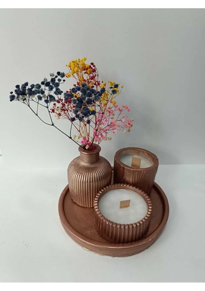Crafts Tasarım 4 Lü Dekoratif Mum Seti Alaşımlı Bronz Renkli