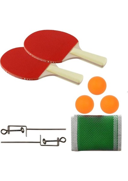 16943 Fileli Raket Seti 2 Ahşap Raket, 3 Plastik Top ve File