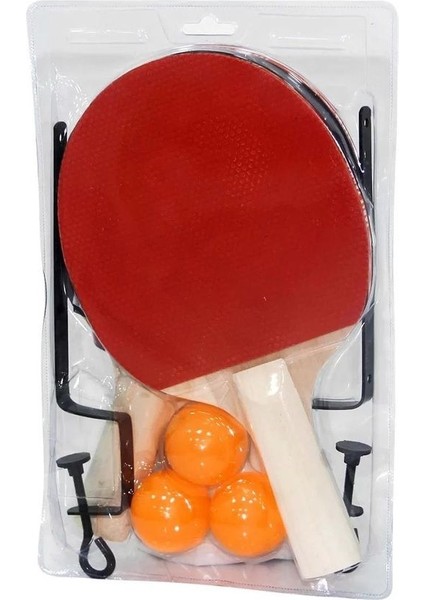 16943 Fileli Raket Seti 2 Ahşap Raket, 3 Plastik Top ve File