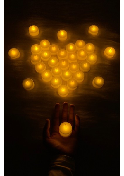 Beyaz Ledli Mum, 1 Adet, Tealight, Işıklı, Kutlama, Doğum Günü, Kına Gecesi, Kokusuz modelleri
