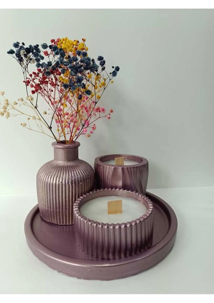 Crafts Tasarım 4 Lü Dekoratif Mum Seti Mor Büyü Renkli