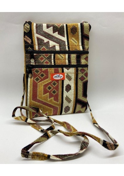 Otantik Desenli Fermuarlı Askılı Çanta, Renkli ve Şık Tasarım, 1+ Yaş Uygun