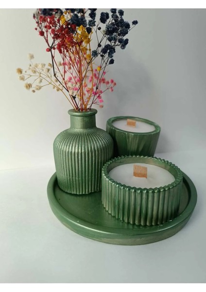 Crafts Tasarım 4 Lü Dekoratif Mum Seti Zeytin Gold Renkli modelleri