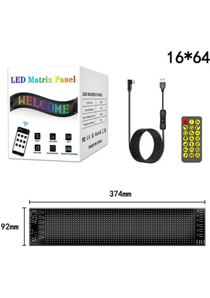 RP937 LED Matrix Panel 16X64CM Telefon Kontrollü Kayar LED Animasyon Aydınlatma