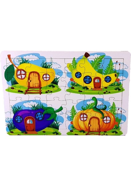 Sebze ve Meyve Evler 35 Parça Puzzle Yapboz Eğitici Çocuk Oyuncak