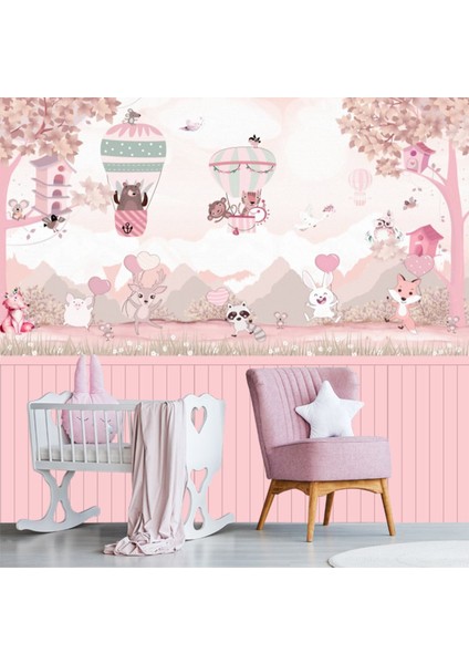 Kendinden Yapışkanlı Çocuk Odası Pembe 3D Duvar Çıtası 70x100h
