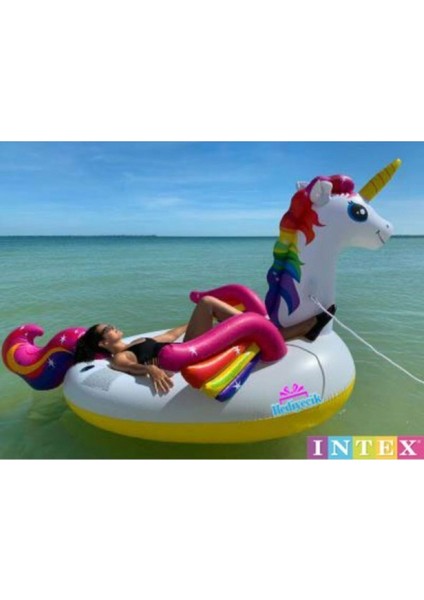 Mega Unicorn Island Dev Boy Şişme Havuz ve Deniz Yatağı 287X193X165 cm