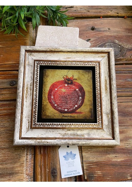 Bereket Duası Çerçeveli Taş Duvar Dekoru 20x20 cm, Ahşap, Turuncu, 3 Parça fiyatları