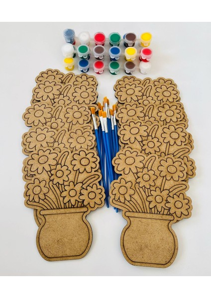 Ahşap Boyama Oyuncak Seti – 10 Çiçek Figürü + 5 Akrilik Boya + 10 Fırça | Küçük Grup Sanat Seti fiyatları