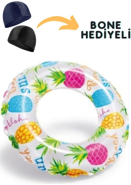 3-6 yaş beyaz deniz simidi, 51 cm, hediye bone ile güvenli yüzme keyfi