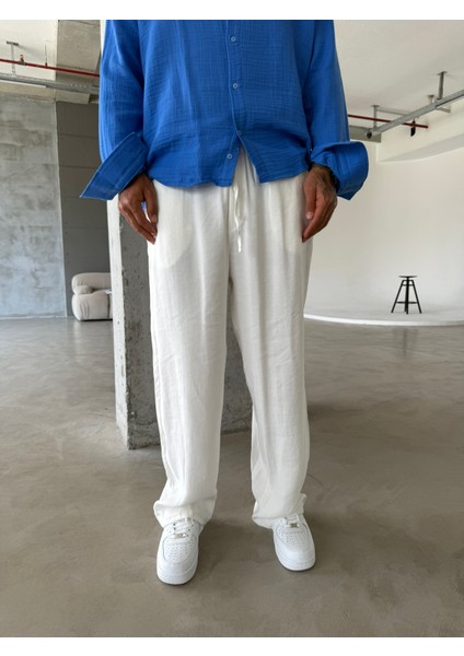 Tensel Kumaş Baggy Fit Pantolon-Beyaz modelleri