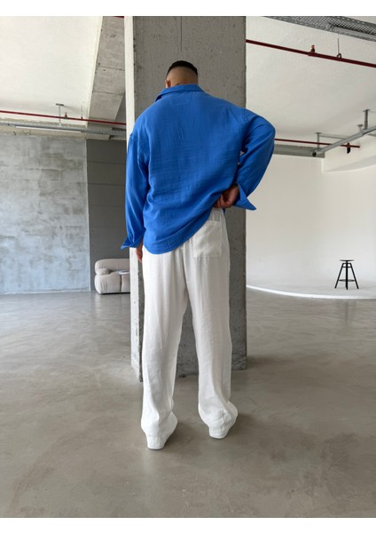 Tensel Kumaş Baggy Fit Pantolon-Beyaz indirimleri