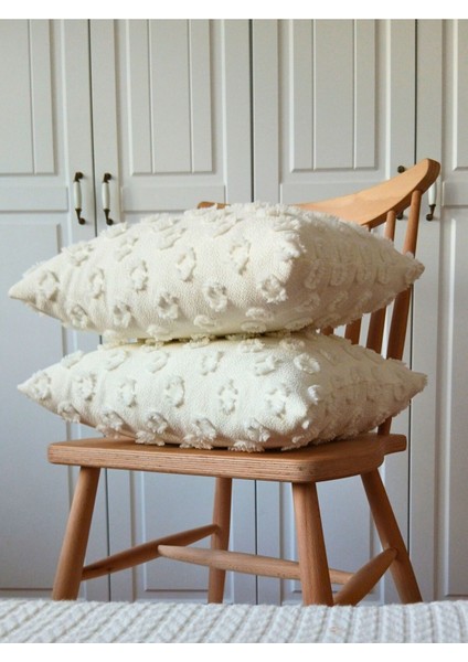 Ekru tüylü pamuklu şık kırlent kılıfı 43x43, konforlu ve özel tasarım, 2'li set fiyatları