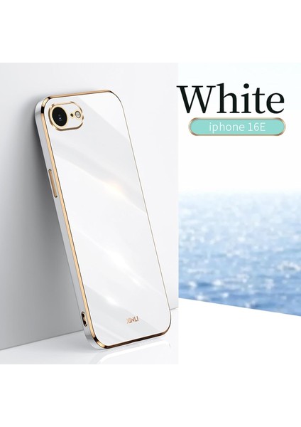 Apple iPhone 16E Kılıf Kamera Korumalı Parlak Gold Altın Işlemeli Kenarlı Yumuşak Silikon Kapak