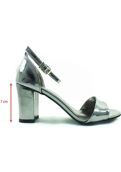 Tek Bantlı Topuklu Kadın Ayakkabı Platin-Ayna 61 08