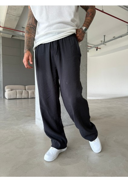 Tensel Kumaş Baggy Fit Pantolon-Siyah fiyatları